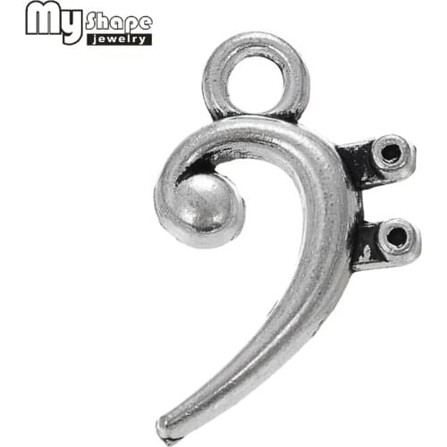 My shape 30pcs Alloy Bass F-Clef Charm Antique Silver Plated Music Musical Note Pendant DIY Jewelry
