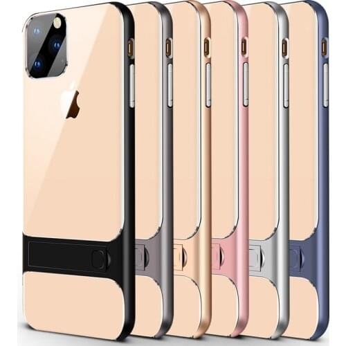 For Apple iphone 11 Case Soft silicone+PC With stand Hybrid Transparent Protect cover case for iPhone 11 Pro Max iphone11 11Pro