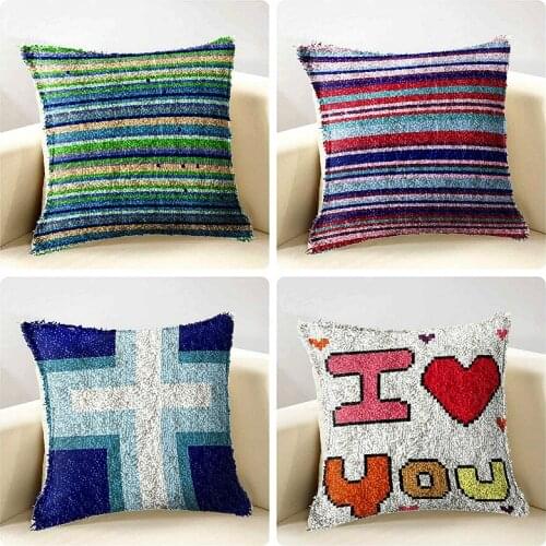 Latch Hook Rug Kits 3D Segment Embroidery Pillow Wool Cross Stitch Kits Printed Fabric Carpet Embroidery DIY Latch Hook Pillow D