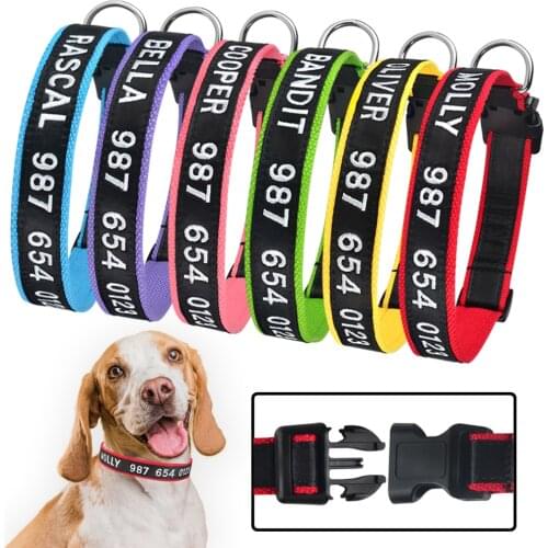 Nylon Custom Dog Collar Personalized Embroidery Pet Dog Tag Collar Adjustable Puppy Nameplate ID Collars For Small Large Dog