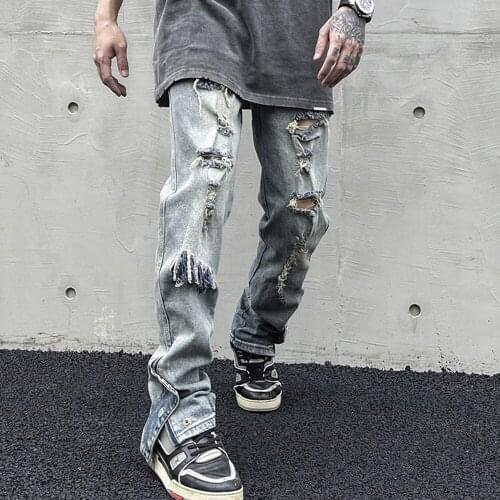 New Street Hole Straight Casual Mens Jeans Pantalon Homme Jeans For Men 2021 Slim Jean Homme Men Clothing Motorcycle Pants