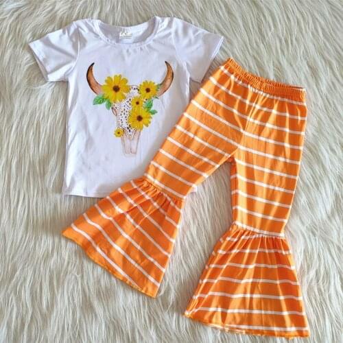 Spring cow print orange stripe outfits for baby girl support boutique wholesale