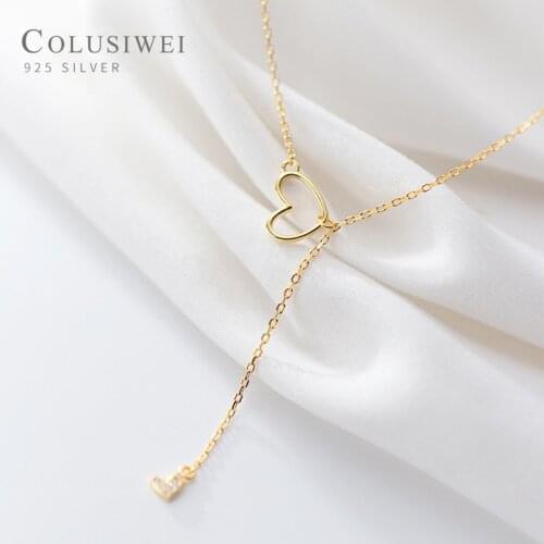 Colusiwei Double Heart Necklace for Women Dazzling Clear CZ Y-shape Chain Necklaces 925 Sterling Silver Jewelry Accessories