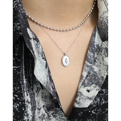 Elegant 925 Sterling Silver Oval Pendant Necklaces For Women, Fashion White Shell Flower Necklace Woman Christmas Gifts Jewelry