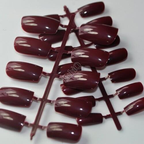 24pcs Flat Curved False Nails Darken Wine Red Nail Art Acrylic Tips Press-On Nails Full Wraps Long Simply DIY P83M
