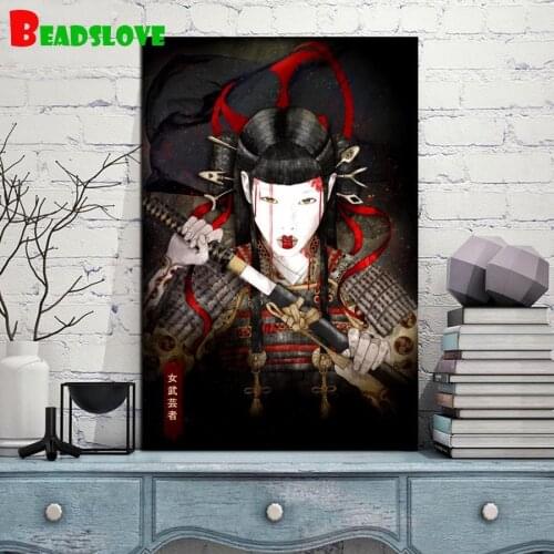 Full square diamond painting Japanese Woman Samurai full round diamond embroidery sale 5D rhinestone mosaic diamond inlaid decor