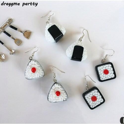 Lovely Handmade Japanese Rice Balls Drop Earrings DIY Cute Geometric Sushi Food Fun Earrings For Women Girl Jewelry