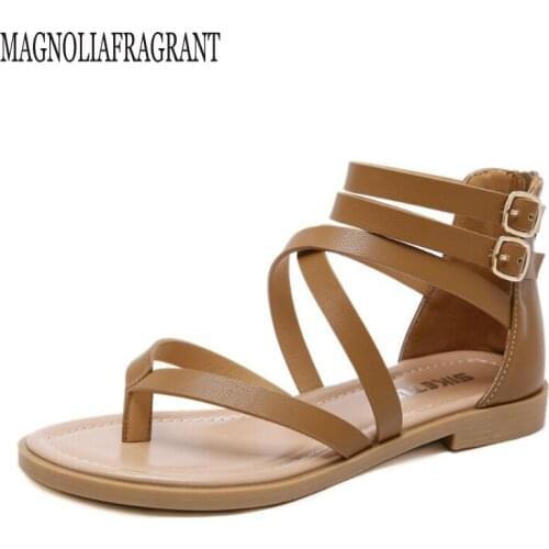 Plus size 2019 new summer womens Flat-bottomed pedal sandals feminina belt buckle shoes female comfort Roman sandals c768