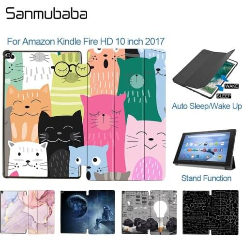 Sanmubaba 2017 Tablet Case For Amazon Kindle Fire HD 10 inch Slim PU Leather Magnetic Flip Stand Cover Smart Protective funda