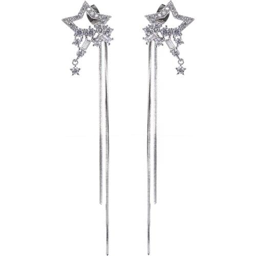 YJGS Trendy Long Star Tassel Drop Earrings Fashion Simplicity Silver Color Dangle Earrings Jewelry Girls Party Gifts