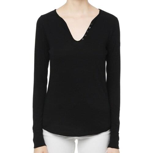 Women Spring Autumn Black Fashion V-Neck Skulls Diamonds Cotton Long Sleeve T-Shirt Female High Street Brand Casual Tops ML024