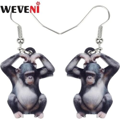WEVENI Acrylic Cartoon Lovely Gorilla Orang Earrings New Long Dangle Drop Africa Tropic Jungle Animal Jewelry For Women Girls