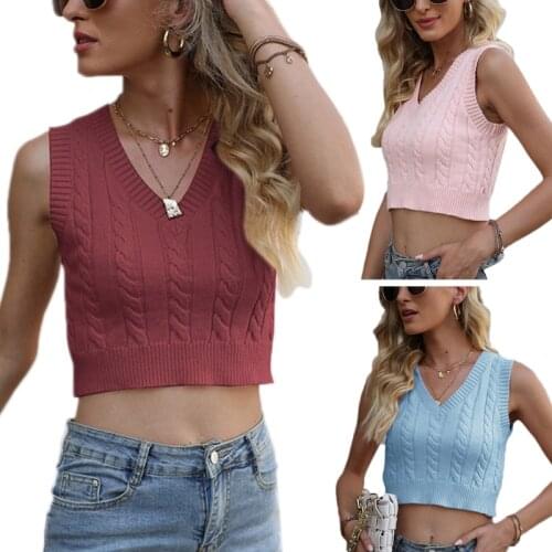 Women College Preppy Style V-Neck Sweater Vest Solid Color Cable Knitted Pattern Harajuku Vintage Knitted Slim Sleeveless Jumper
