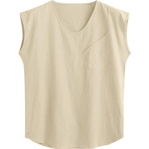 Mens explosion models solid color loose version vest summer cotton and linen solid pocket sleeveless O-neck vest майка 40