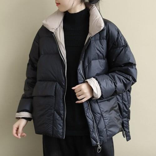 Winter Women Stand Collar Ultra Light 90% White Duck Down Jacket Zipper Loose Fashion Korean Keep Warm Short Outerwear