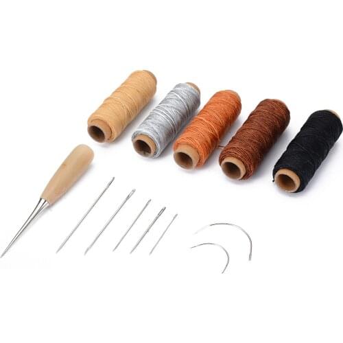 1 set with 14pcs Leather Craft Punch Stitching Carving Sewing Tool Thread Awl Thimble Kit Wood Meta for Leather Repair