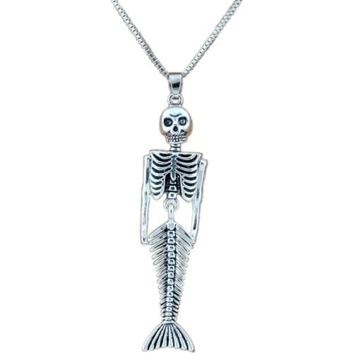 10pcs Mermaid Body Skull Skeleton Shaped Charms Pendant Necklaces travel protection Pendants Necklaces 23.6inches Chains A-494d