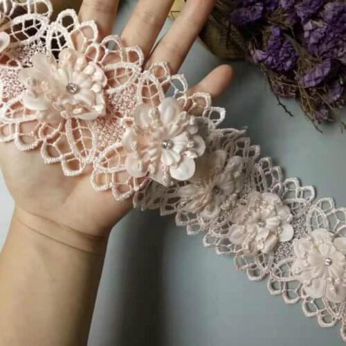 10x Pink Flower Crystal Multilaye Embroidered Fabric Lace Ribbon Applique Handmade DIY Lace Trim Wedding Dress Sewing Craft