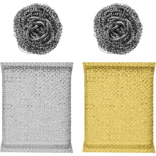 2PCS Cleaning Non-Scratch Scrub Sponge 2PCS Steel Scouring Pads Steel Wools For Pot Range Hood Dish Pan