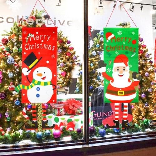 2021 Merry Christmas Window Sign Banners Xmas Fabric Flag Door Porch Decorative Banner Christmas Home Door Hanging Ornament Noel