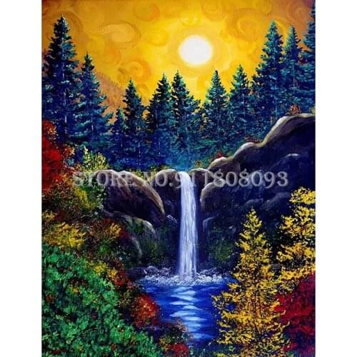 Diy Diamond Embroidery Cross Stitch Kits Scenic Waterfall Diamond Painting 5D Picture By Numbers Craft Rhinestones Decoration