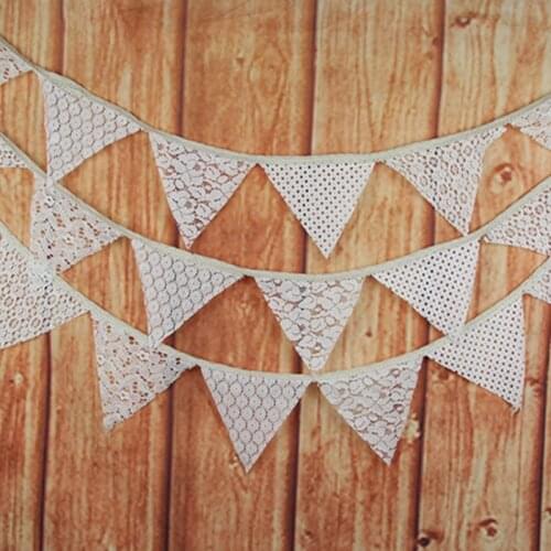 Vintage Wedding Bunting Rustic Burlap Banner Lace Fabric Pennant Garlands Wedding Decoration Party Supplies