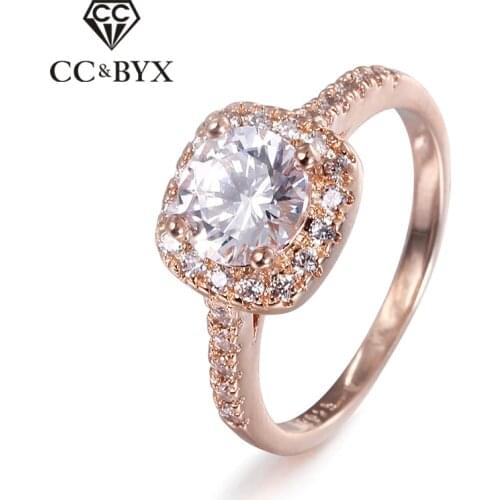 CC Jewelry Fashion Jewelry Rings For Women Luxury Rose Gold Color Square Stone Party Bridal Wedding Engagement Ring Bijoux CC627
