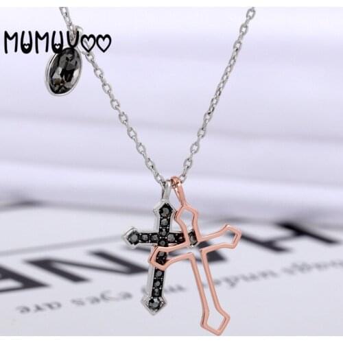 High quality new fashion charm rose gold black mix and match cross necklace female female clavicle chain jewelry