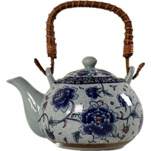 Loop-Handled Teapot Ceramic Teapot Vintage Blue and White Porcelain Little Teapot 500ml with Strainer Teapot