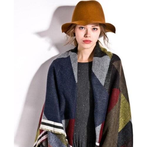 Colorful Winter Jacquard geometry scarf wraps Imitation Cashmere pashmina women scarfs thick Dual shawl hijab poncho for ladies