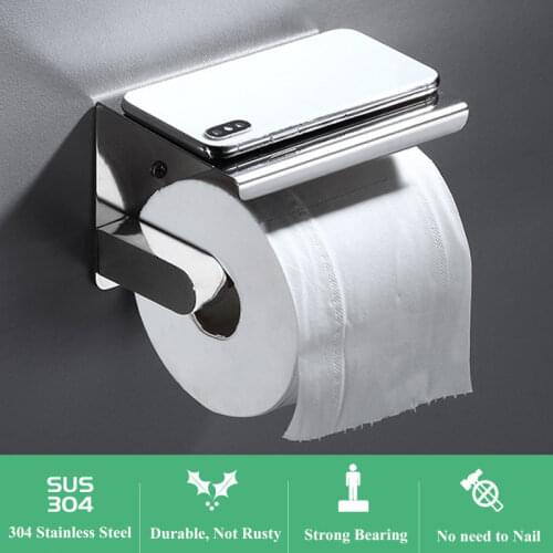 Free-punch 304Stainless Steel Toilet Paper Roll Holder Toilet Paper Towel Rack Anti-rust Waterproof Toilet Paper Shelf Dispenser