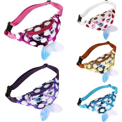 Children Girls Sequined Mermaid Bag Sequined Waist Bag Backpack Mini Fashion Cute One-Shoulder Coin Purse Messenger Bag