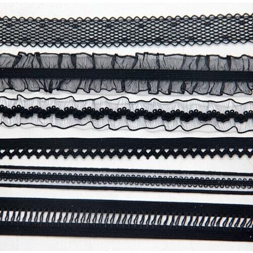 Black Mesh Net Lace Trim Elastic Bands Sewing Clothes Rubber Band Stretch Ribbon Riband Tape Hair Band DIY Bra Pants Waist 2M
