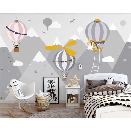 Beibehang Customize new Nordic hand-painted cartoon hot air balloon small animal childrens room indoor background wallpaper