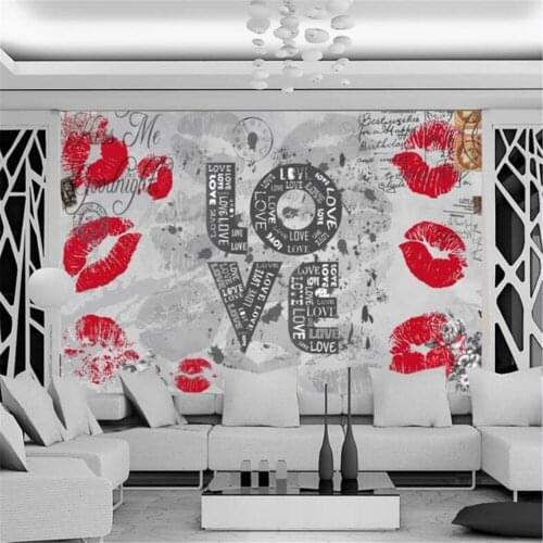 Milofi custom large wallpaper LOVE lip print European retro background wall painting decorative painting photo wall
