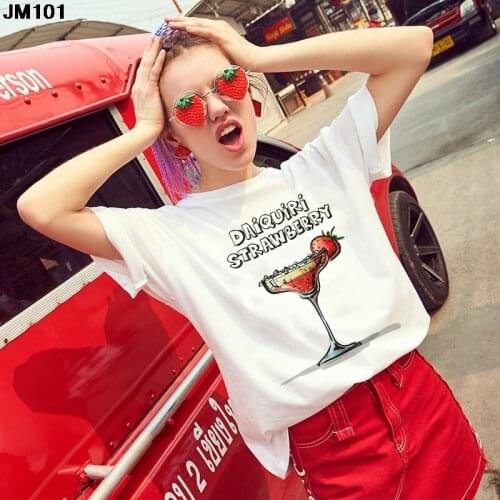 Strawberry Juice Graphic Printing Tshirt Women 2021 New Summer Fashion T Shirt Harajuku Beautiful White Top Womens Tees T-shirt