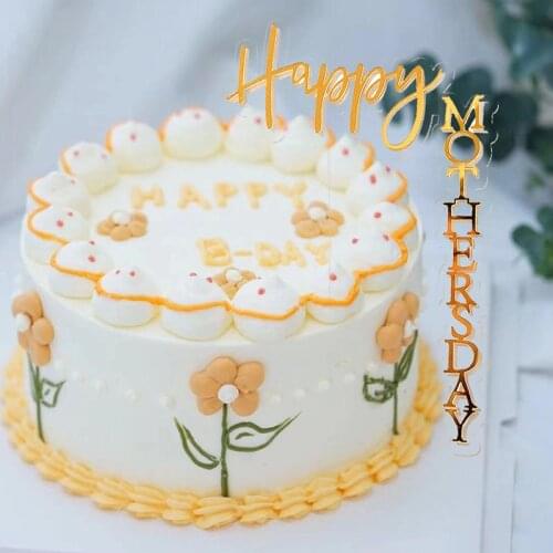 INS New Happy Mothers Day Cake Topper Acrylic Novelty Gold Happy Fathers Day Cake Topper Mom Birthday Party Cake Decorations