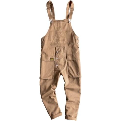 Spring and autumn one-piece overalls for boys and girls loose big pockets cropped trousers overalls suspenders casual khaki blac