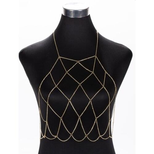 MEILIYISHI Sexy Women Body Chain Bra Bikini Chain Women Statement Metal Bra Chain Bralette Beach Party Harness Body Jewelry