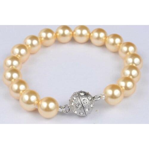 Fashion Womens 10mm Yellow South Sea Shell Pearl Gem stone Bracelet 7.5" AAA