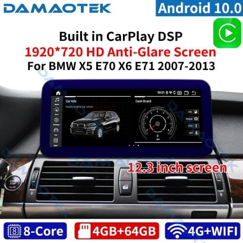 DamaoTek Android 10 12.3" Multimedia Player for BMW X5 E70 X6 E71 F15 2007-2017 CIC CCC autoradio bluetooth carplay screen