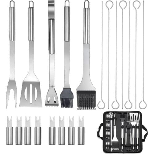 20PCS Barbecue Combination Set With Oxford Bag Barbecue Utensils Kit Stainless Steel BBQ Grill Set Home Travel BBQ Accessories