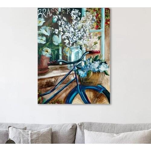 Wall Art Home Decoration Window Potted Flower Canvas Paintings Pictures HD Vintage Bicycle Prints Modular Poster For Living Room