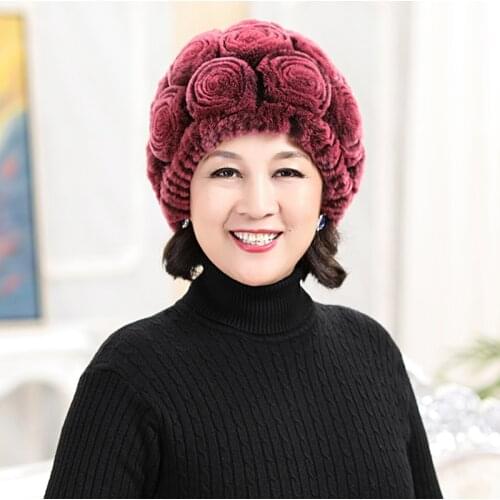 New Real Rex Rabbit Fur Hat Women Winter Warm Handmade Knit 100% Natural Rex Rabbit Fur Caps Fur Skullies Beanies Hats For Women