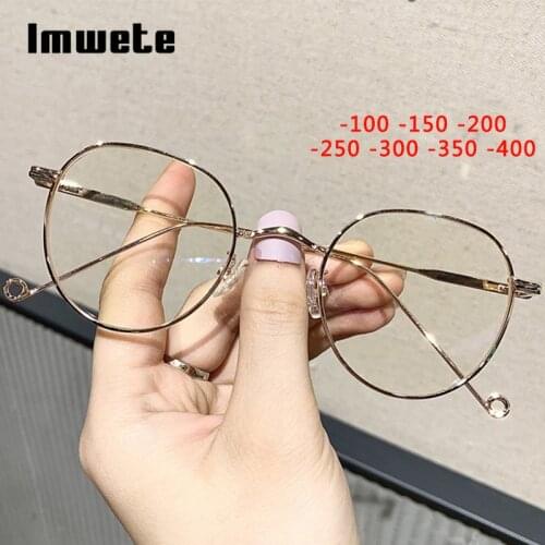 Imwete Metal Finished Myopia Glasses for Men Vintage Women Short-sight Eyewear Irregular Prescription Eyeglasses -2.5 -3.5 -4.0