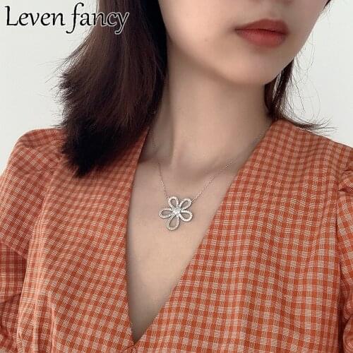925 Sterling Silver Necklace Clear Zircon Lilac Pendant Necklace For Women Female Silver Flower Necklace Fine Jewelry 925 Korean