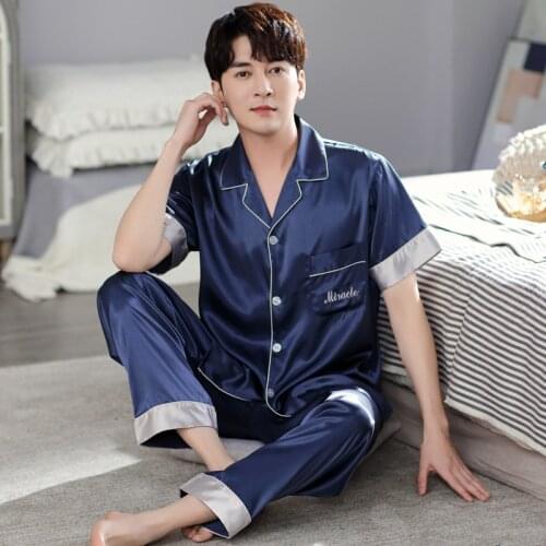 Summer Mens Stain Silk Pajama Set Pajamas For Men Sleepwear Modern Style Nightgown Home Male Soft Cozy Sleeping Clothing