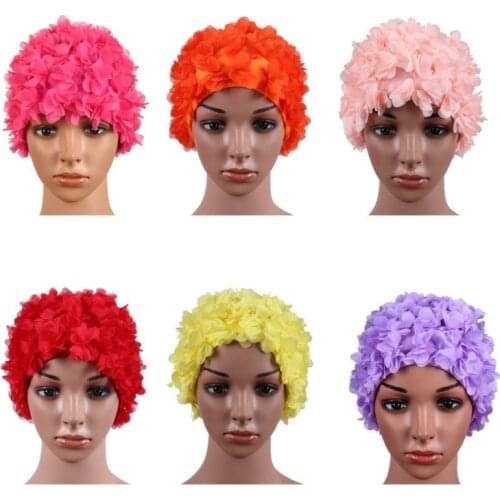 Professional Swimming Cap Women Flowers Floral Elastic Swim Cap Long Hair Padding Bathing Hat Sportswear