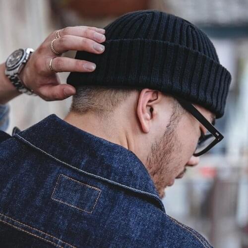 Maden Vintage Beanies Hats Mens Indigo Navy Cold Hat Washed Old Knitted Beanie Baotou Woolen Landlord Melo Cotton Cap