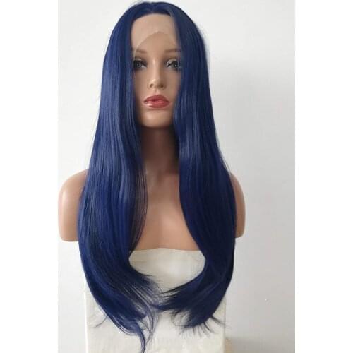 Dark Blue Wig Long Straight Blue Wig, Synthetic fiber, Suitable For Party arties 24 inches